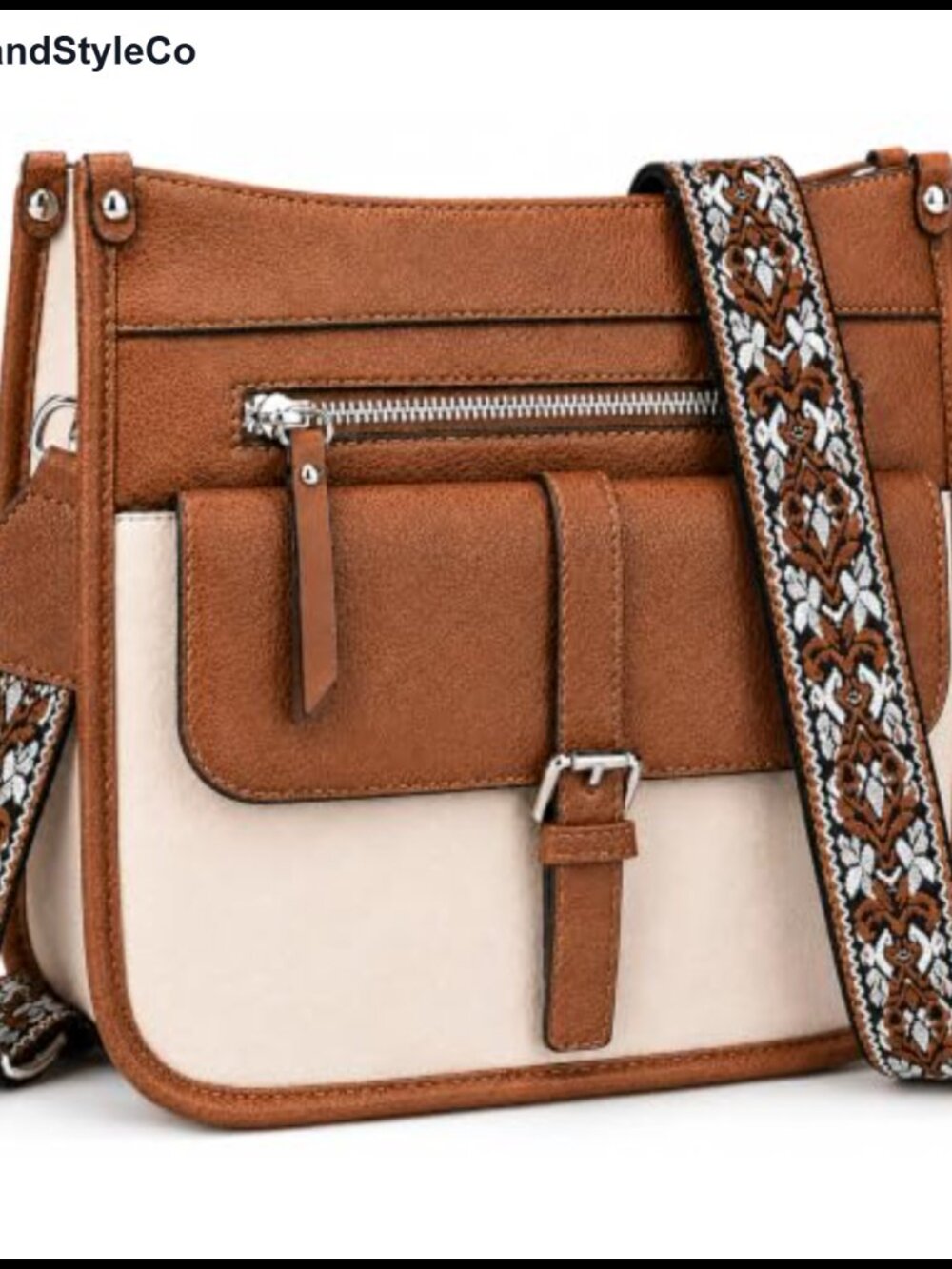 Vegan Leather Crossbody Bag with 6 Pockets Medium Shoulder Purse